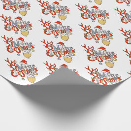 Vrolijk kersttypografie met Reindeer Antlers Cadeaupapier