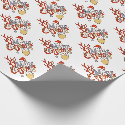 Vrolijk kersttypografie met Reindeer Antlers Cadeaupapier (Hoek)