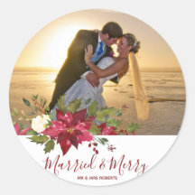 Vrolijk kerstvakantie foto sticker label Holly