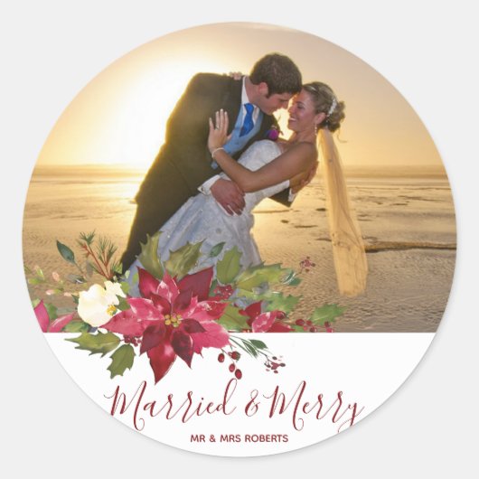 Vrolijk kerstvakantie foto sticker label Holly (Voorkant)