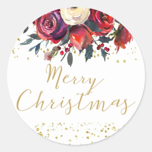 Vrolijk kerstvakantie gouden script holly floral ronde sticker (Voorkant)