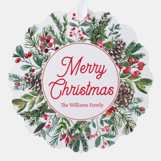 Vrolijk kerstvakantie groen rood script chic ornament kaart (Achterkant)