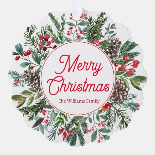 Vrolijk kerstvakantie groen rood script chic ornament kaart (Voorkant)