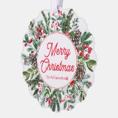 Vrolijk kerstvakantie groen rood script chic ornament kaart (Links)