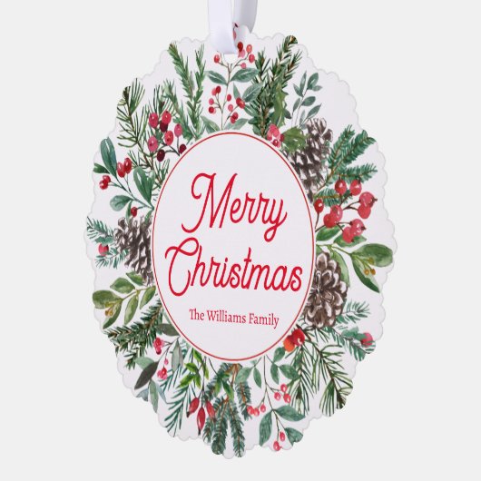 Vrolijk kerstvakantie groen rood script chic ornament kaart (Links)