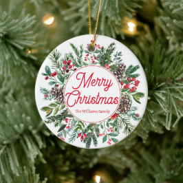 Vrolijk kerstvakantie groen rood script keramisch ornament