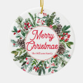 Vrolijk kerstvakantie groen rood script keramisch ornament (Voorkant)