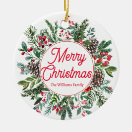 Vrolijk kerstvakantie groen rood script keramisch ornament