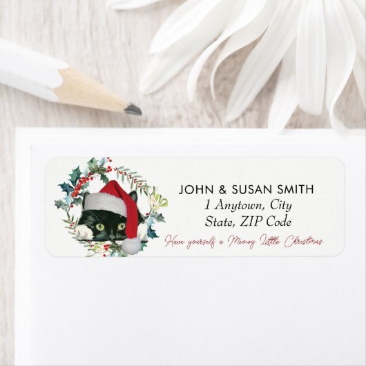 Vrolijk kerstvakantie kat retour adres labels (Insitu)