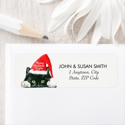 Vrolijk kerstvakantie kat retour adres labels (Insitu)