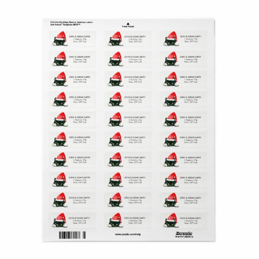 Vrolijk kerstvakantie kat retour adres labels (Full Sheet)