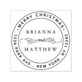 Vrolijk kerstvakantie retour adres rond zelf- zelfinktende stempel (Design)