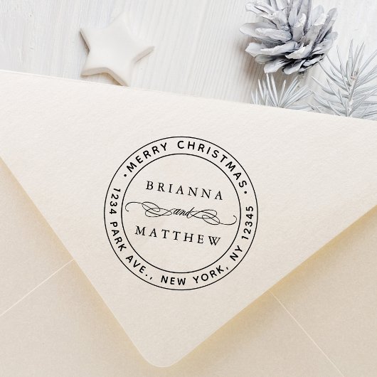 Vrolijk kerstvakantie retour adres rond zelf-  zelfinktende stempel