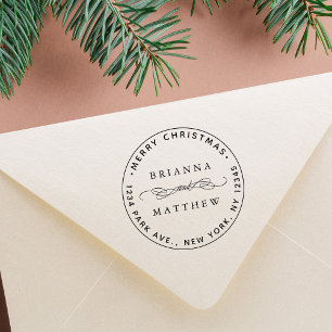 Vrolijk kerstvakantie retour adres rond  zelfinktende stempel