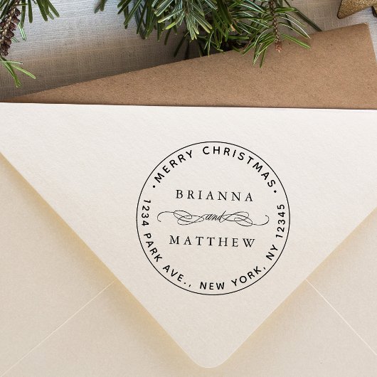 Vrolijk kerstvakantie retour adres rond  zelfinktende stempel