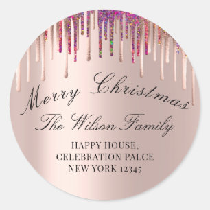 Vrolijk kerstVakantie RSVP Roos Holographic Ronde Sticker