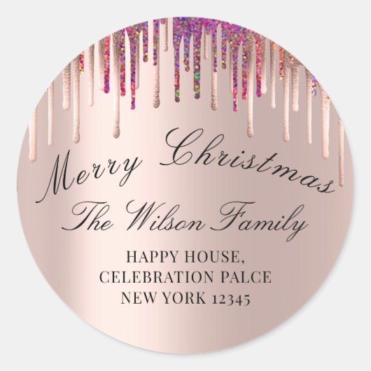 Vrolijk kerstVakantie RSVP Roos Holographic Ronde Sticker (Voorkant)