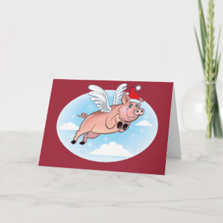 Vrolijk kerstvarken Flying pig Wenskaart Feestdagen Kaart