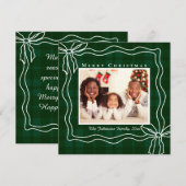 Vrolijk Kerstverhaal Doodle Bow Foto Green Plaid Feestdagenkaart (Voorkant / Achterkant)
