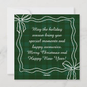 Vrolijk Kerstverhaal Doodle Bow Foto Green Plaid Feestdagenkaart (Achterkant)