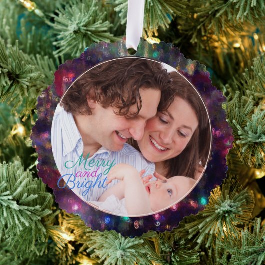 Vrolijk kerstverlichting Fotosjabloon Ornament Kaart (Insitu (Drie))