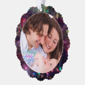 Vrolijk kerstverlichting Fotosjabloon Ornament Kaart (Links)