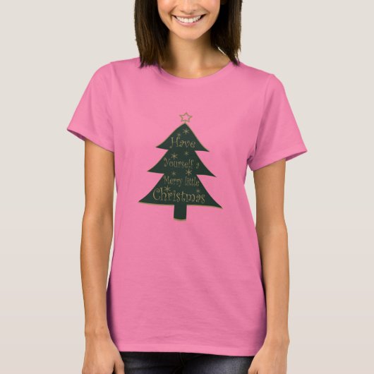 Vrolijk kerstversierde pijnboom t-shirt (Voorkant)