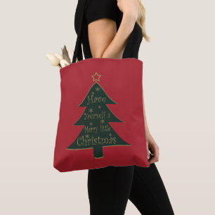 Vrolijk kerstversierde pijnboom tote bag