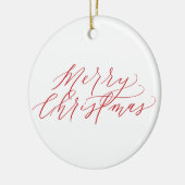 Vrolijk kerstversiering - rode kalligrafie keramisch ornament (Links)
