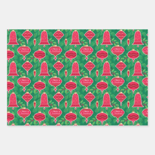 Vrolijk kerstversieringen met pijnbijkantoren Holl Inpakpapier Vel (Voorkant 3)