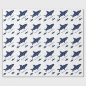 Vrolijk kerstvierkant Blauw Zwarte Buffalo Pset Cadeaupapier (Vlak)