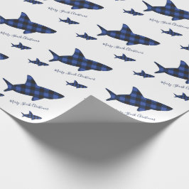 Vrolijk kerstvierkant Blauw Zwarte Buffalo Pset Cadeaupapier