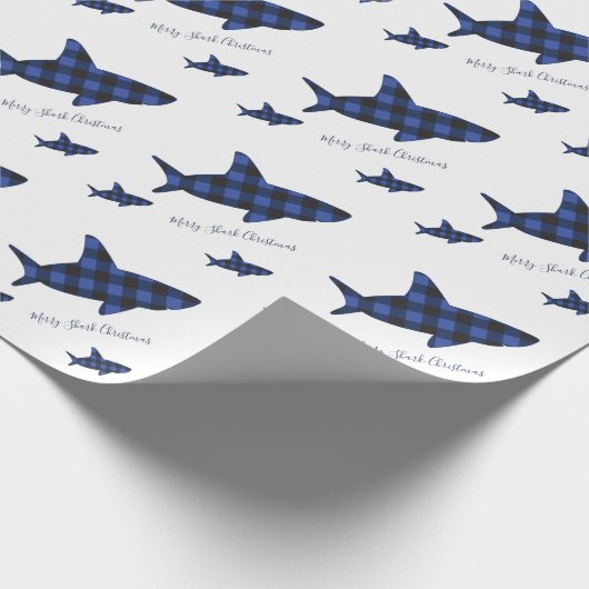Vrolijk kerstvierkant Blauw Zwarte Buffalo Pset Cadeaupapier (Hoek)