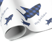 Vrolijk kerstvierkant Blauw Zwarte Buffalo Pset Cadeaupapier (Rol Hoek)