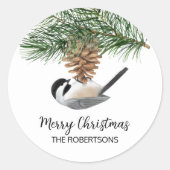 Vrolijk kerstvierkant op Pinecone Ronde Sticker (Voorkant)