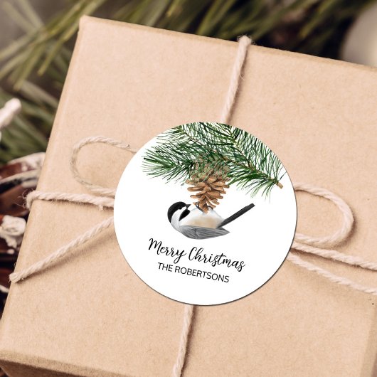 Vrolijk kerstvierkant op Pinecone Ronde Sticker