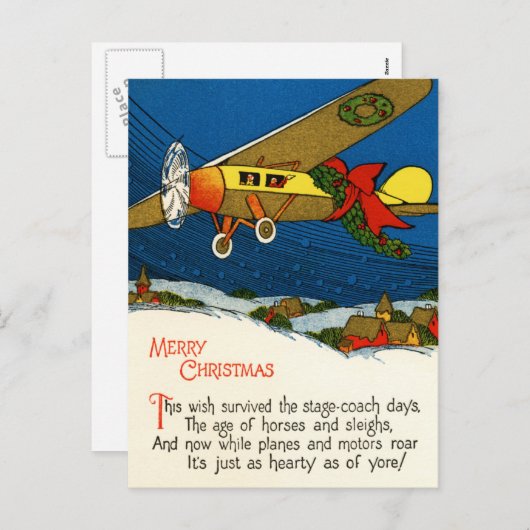 Vrolijk  kerstvliegtuig feestdagenkaart (Voorkant / Achterkant)