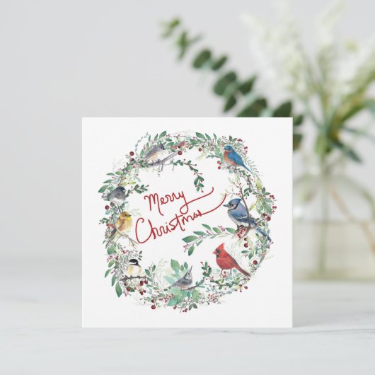 Vrolijk kerstvogel en krans vakantie Kaart (Staand voorkant)
