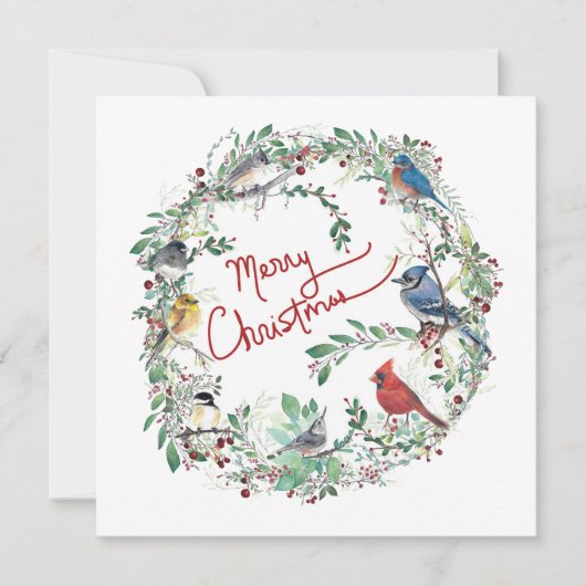 Vrolijk kerstvogel en krans vakantie Kaart (Voorkant)