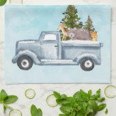Vrolijk kerstvrachtwagen met bomen en dieren theedoek (Gevouwen)