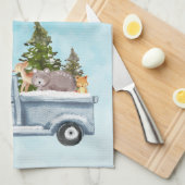 Vrolijk kerstvrachtwagen met bomen en dieren theedoek (Quarter Fold)