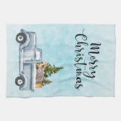 Vrolijk kerstvrachtwagen met bomen en dieren theedoek (Horizontaal)