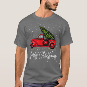 Vrolijk kerstvrachtwagen rood met boom Funny Xmas  T-shirt