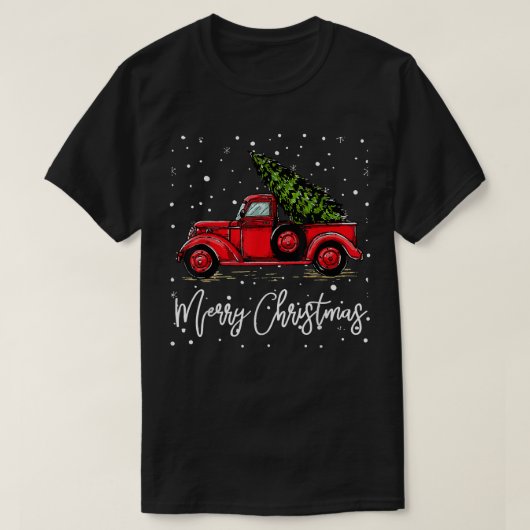 Vrolijk kerstvrachtwagen rood met boom Funny Xmas T-shirt (Design voorkant)