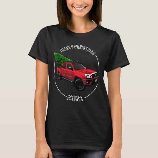 Vrolijk kerstvrachtwagen rood met boomwormen Pajam T-shirt (Voorkant)