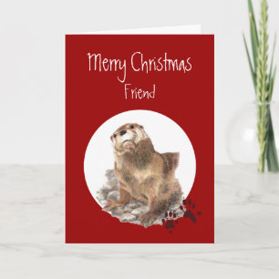 Vrolijk kerstvriendje Otter Animal Humor Feestdagen Kaart