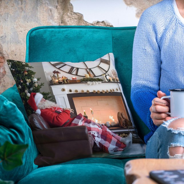 Vrolijk kerstwapen en Cozy Fireplace Santa Kussen (Creator heeft geüpload)