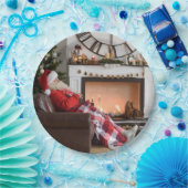 Vrolijk kerstwapen en Cozy Fireplace Santa Papieren Bordje (Feest)