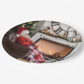 Vrolijk kerstwapen en Cozy Fireplace Santa Papieren Bordje (Gekanteld)