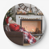 Vrolijk kerstwapen en Cozy Fireplace Santa Papieren Bordje (Voorkant)